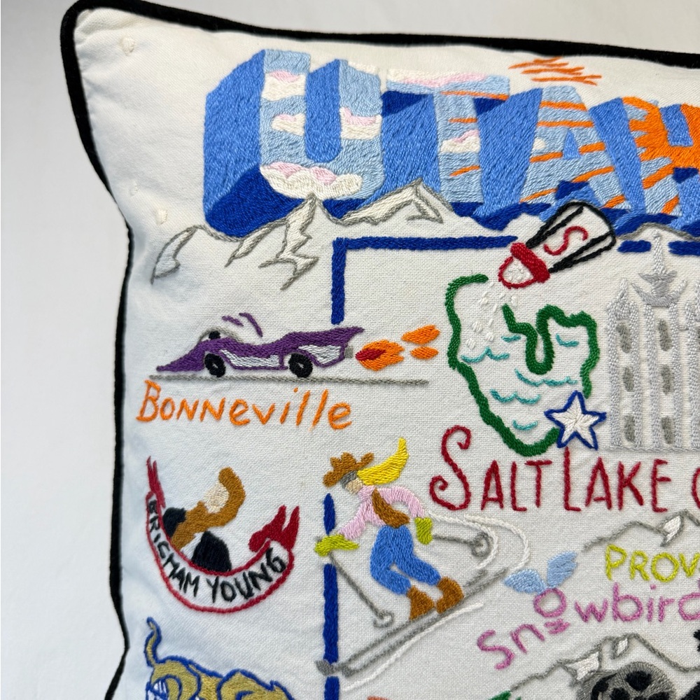 Catstudio Hand Embroidered 20x20 Pillow featuring Utah State EUC - Picture 5 of 11